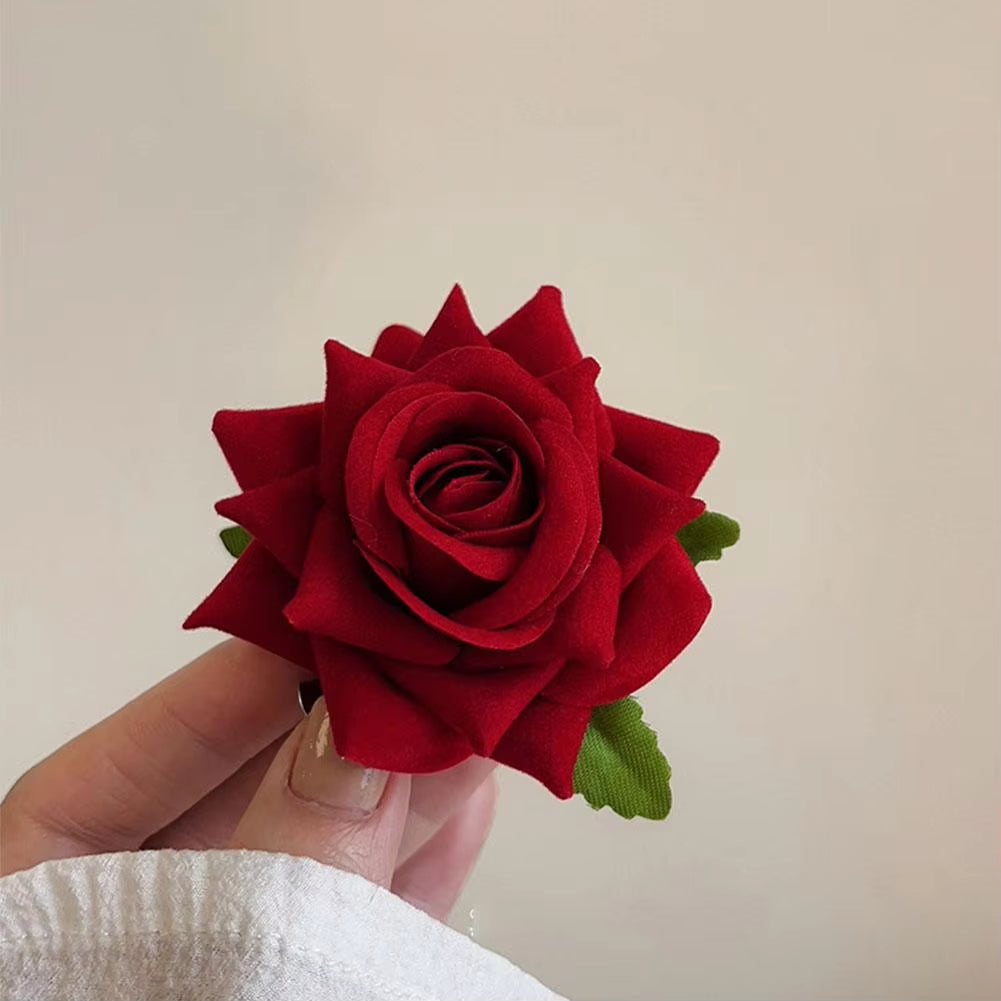 Retro Red Rose Flower Hairpin Side Clip